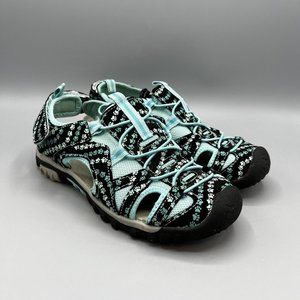 Animal Rescue Site Women's Size 8 Teal/Black Paw Print Closed Toe Hiking Sandals